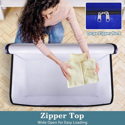 HomeHacks Heavy-Duty Moving Bags - 8-Pack Collapsible Storage Totes with Strong Zippers & Handles | 93L (Blue)