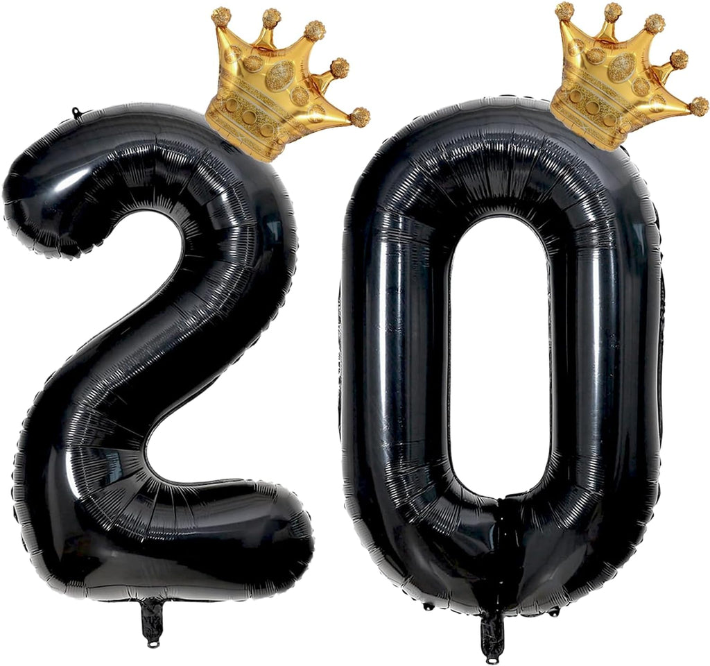 Skiennix 20th Birthday Foil Balloon - Large 40-Inch Black Number with Gold Crown | Perfect for Boys & Girls Celebrations