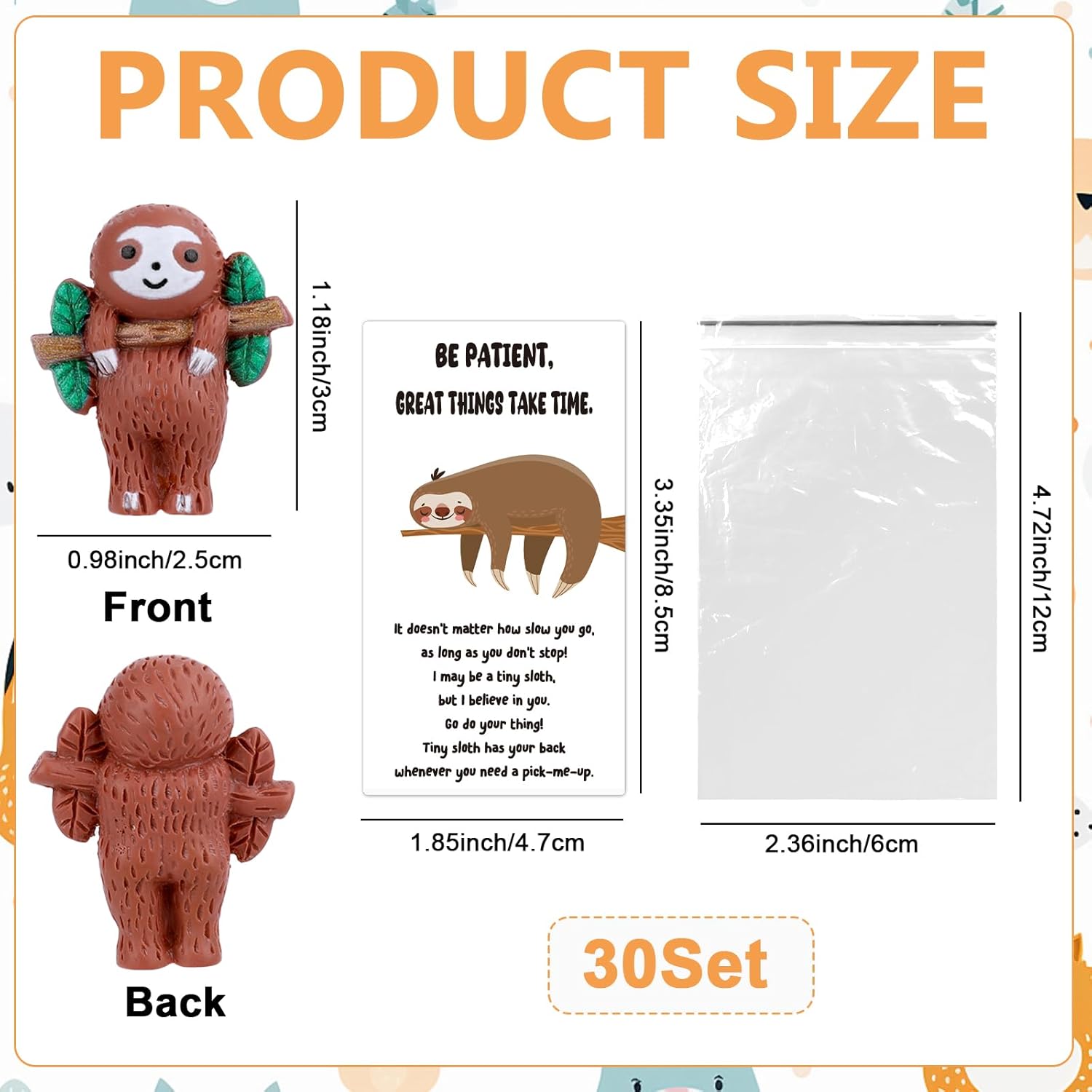 Skiennix Sloth Gifts - 30 Set Emotional Support Mini Resin Animals with Positive Cards | Perfect for Coworkers & Friends