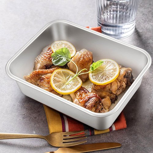 E-far Stainless Steel Deep Lasagna Pan Set - Non-Toxic, Heavy Duty Roasting Dishes | 12.75 x 10 & 10.6 x 8.3 Inches