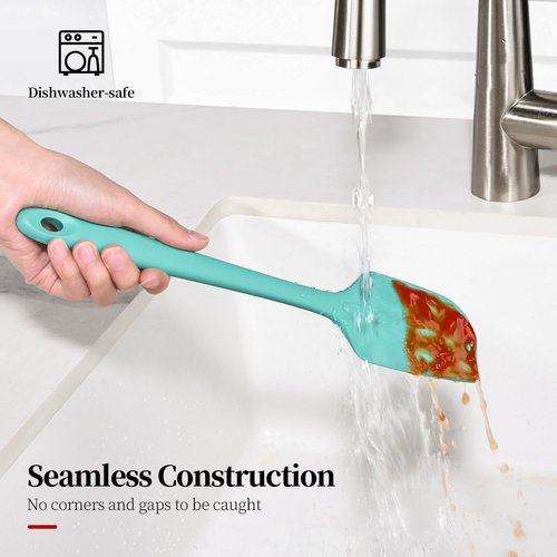 Lilybeam 600ºF Heat Resistant Spatulas, High Heat Food Safe Semless Kitchen Silicone Scraper Set for Cooking Baking Mixing Scraping Stirring Nonstick Cookware Pan Bowl (4Pcs,Aqua Sky)