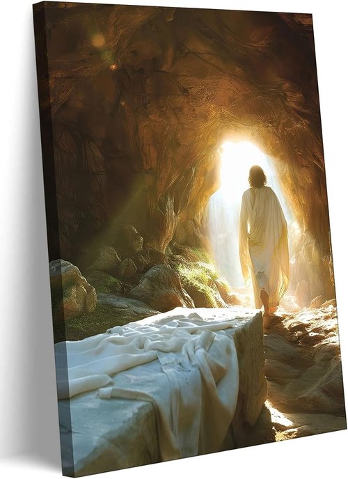 Jesus Canvas Wall Art - Resurrected Savior Leaves the Tomb | Christian Decor for Home & Church - 12x16 Inches