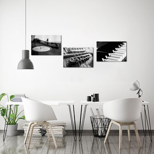 AoArtWZ Music Canvas Wall Art Guitar Piano Vinyl Record Picture Prints Black and White Instrument Poster Artwork for Home Living Room Bedroom Modern Decor Framed (16" x 24" x 3Pcs)