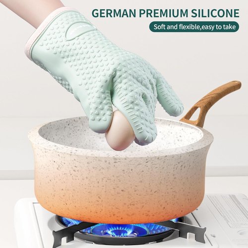 MAD SHARK Silicone Oven Mitts - Heat Resistant 450°F | Waterproof, Non-Slip, Cotton Lined - Green