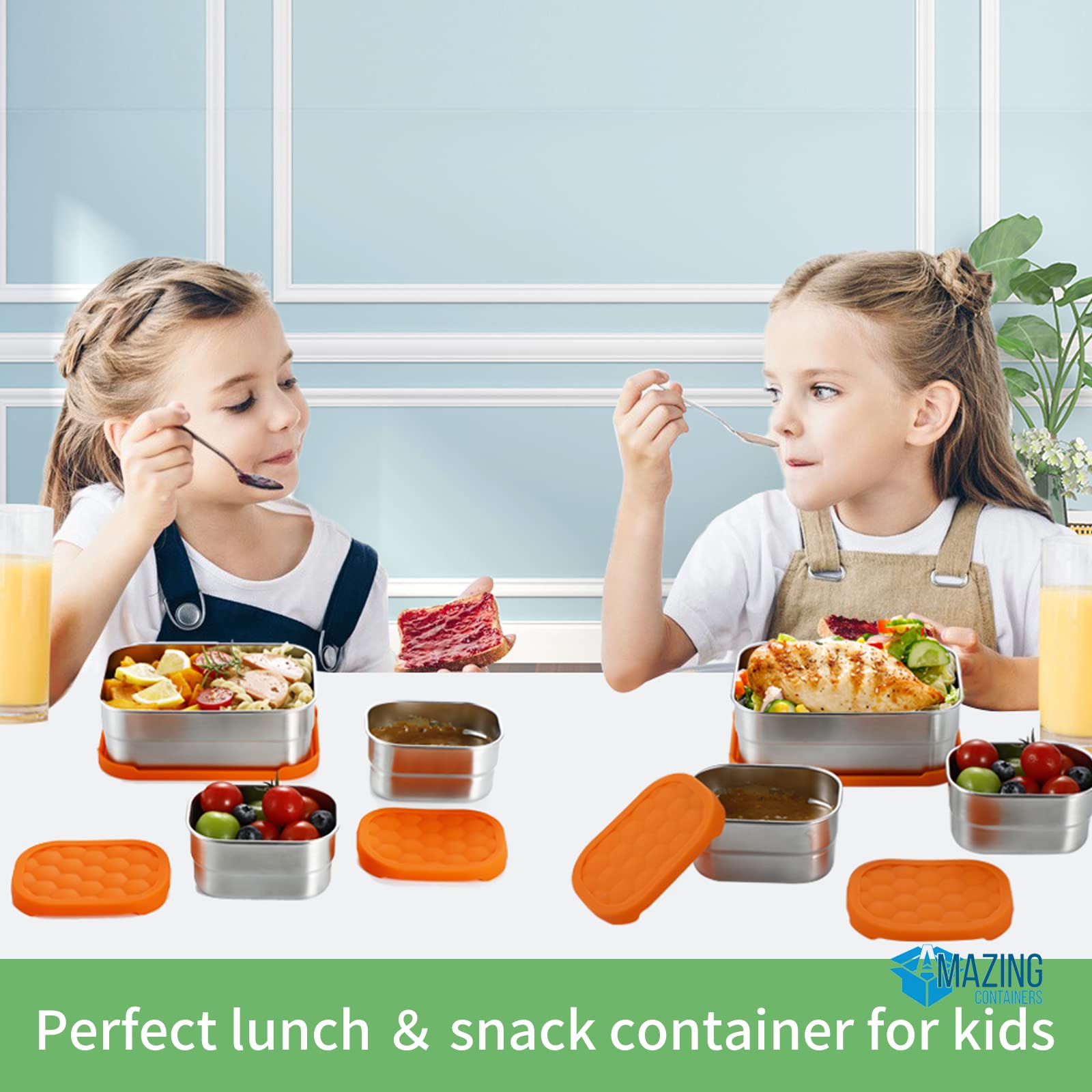 AMAZING CONTAINERS|Stainless Steel Food Containers with Lids Set of 3 (28 oz, 2X 8 oz) | Steel Lunch Container for Kids and Adults | Metal Snack Container Leakproof Lunch Box Sandwich Containers