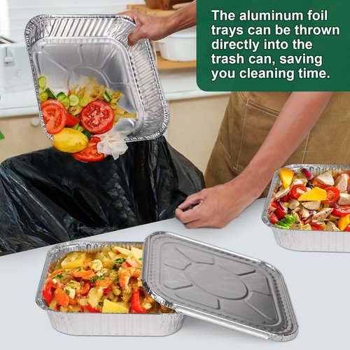 Aluminum Pans with Lids by [Brand Name] - 30 Pack Disposable Square Foil Pans for Air Fryer & Oven