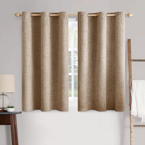 MIULEE 100% Blackout Linen Textured Curtains - Thermal Insulated Copper Brown Drapes | 42 x 63 Inch (2 Panels)