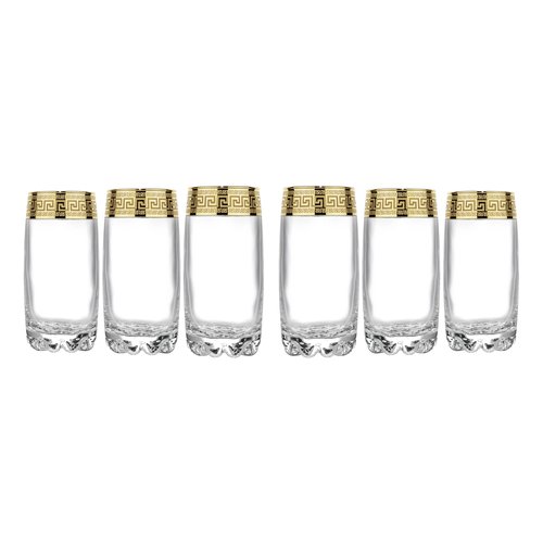 Joseph Sedgh Collection Greek Key Highball Glasses Set of 6-13 oz Tall Glasses. Ideal for Water, Mojitos, Mixed Drinks, Dishwasher Safe Premium European Grade Glassware