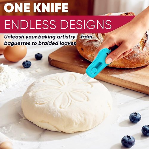 24SHEN Bread Lame - Sourdough Scoring Tool with Magnetic Handle & 5 Razor Blades | Blue