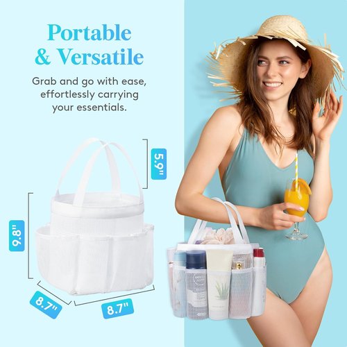 Lifewit Mesh Shower Caddy - Portable 7-Pocket Organizer for College Dorms & Travel | Quick Dry, White