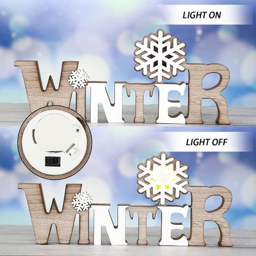 Bucherry Winter LED Wooden Snowflake Sign - Rustic Tabletop Decoration for Christmas & Winter Events
