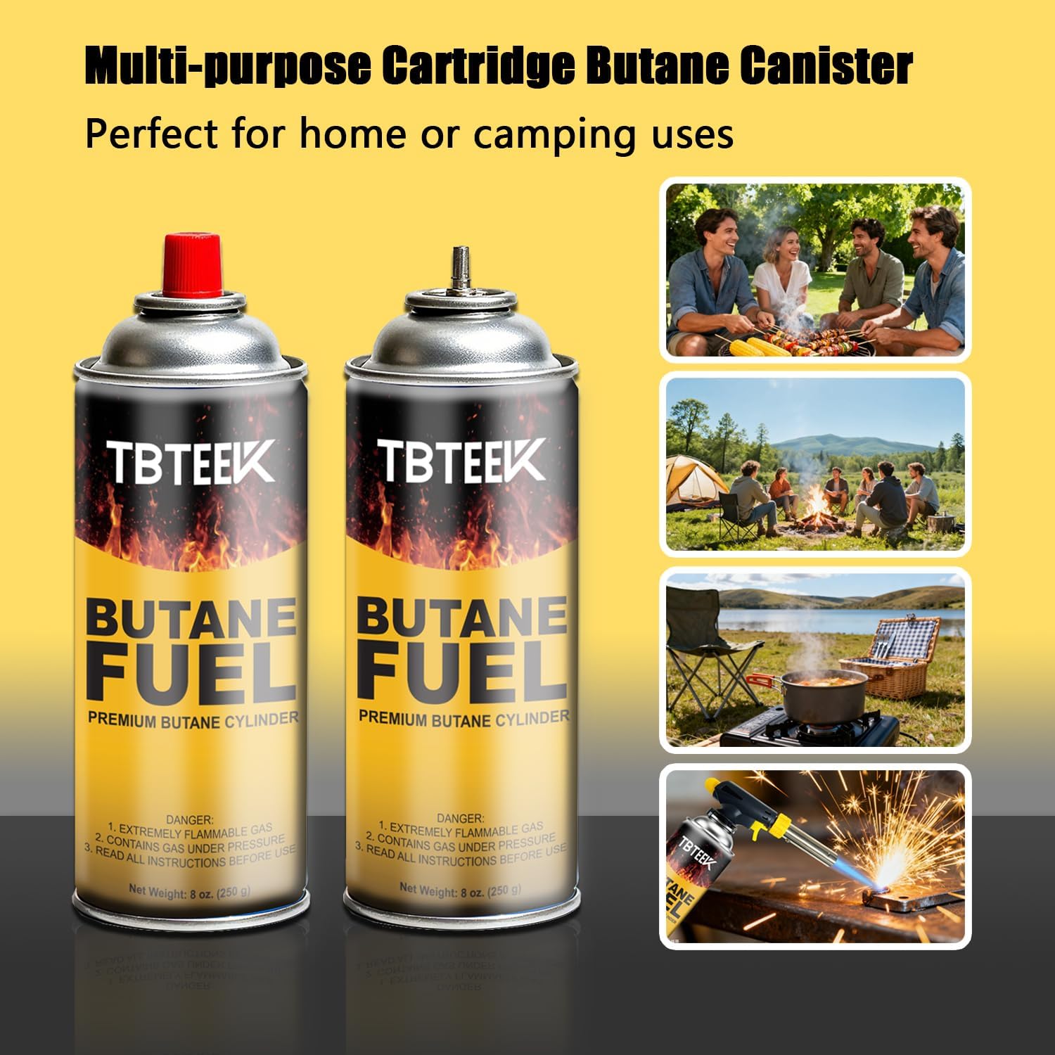 TBTeek Butane Fuel Canister - Premium 8 oz Pure Refined Butane Gas Refill | 3-Pack for Kitchen Torch, Camping & Grilling