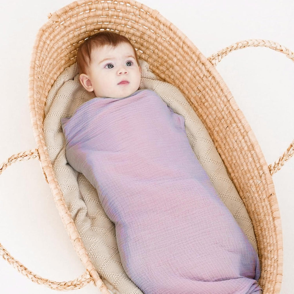 Skiennix Muslin Swaddle Blankets - Soft & Breathable 100% Cotton, 2 Pack, 40 x 40 Inches | Pink & Purple