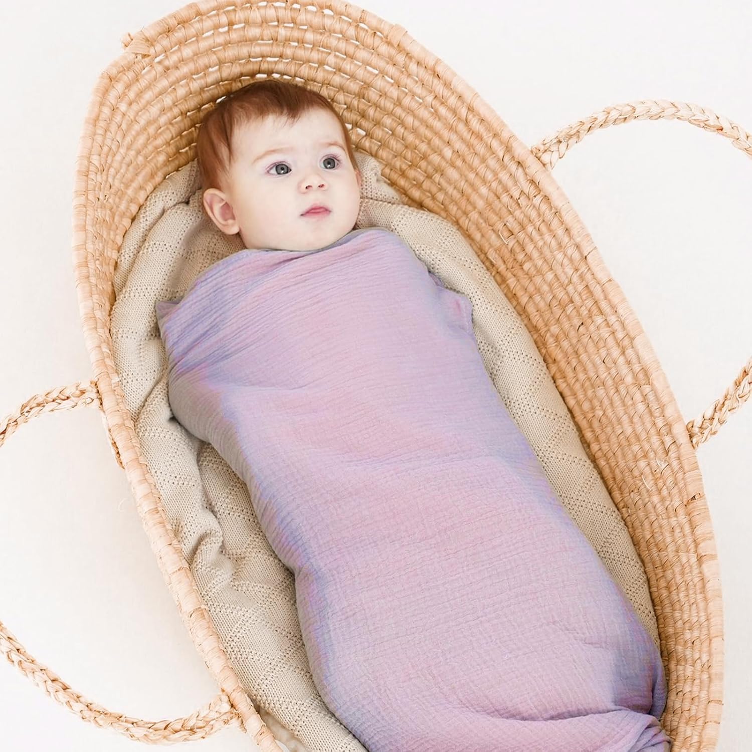 Skiennix Muslin Swaddle Blankets - Soft & Breathable 100% Cotton, 2 Pack, 40 x 40 Inches | Pink & Purple
