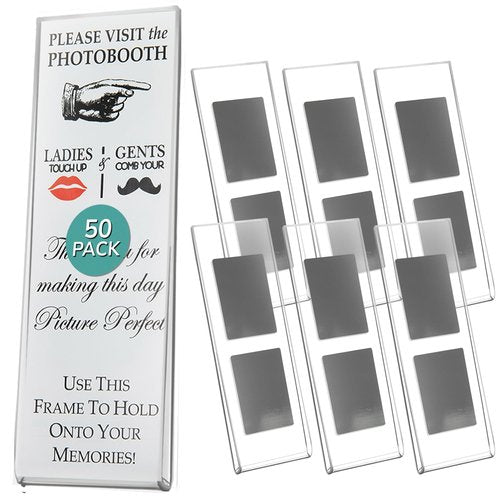 pbf PHOTO BOOTH FRAMES 2x6 Magnetic Picture Frames for Refrigerator | 2 x 6 Clear Magnetic Acrylic Frames for Photo Strips | Magnetic Photo Holders for Fridge, Locker, Sign Holder (50-Pack)