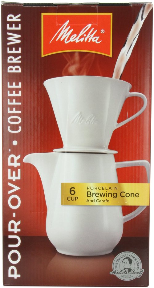 Melitta 36 oz. Pour-Over Coffee Brewer with Porcelain Carafe, White