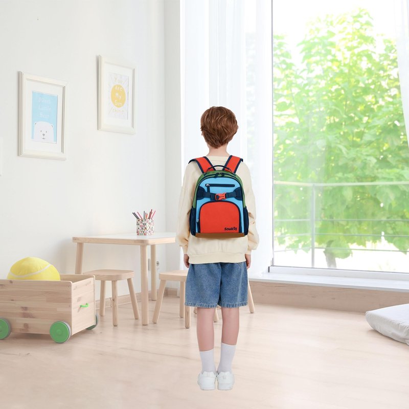 Sawkig Cute Mini Toddler Backpacks for Boys 2-4 Little Kids Backpack Preschool Bookbag (Orange Blue)