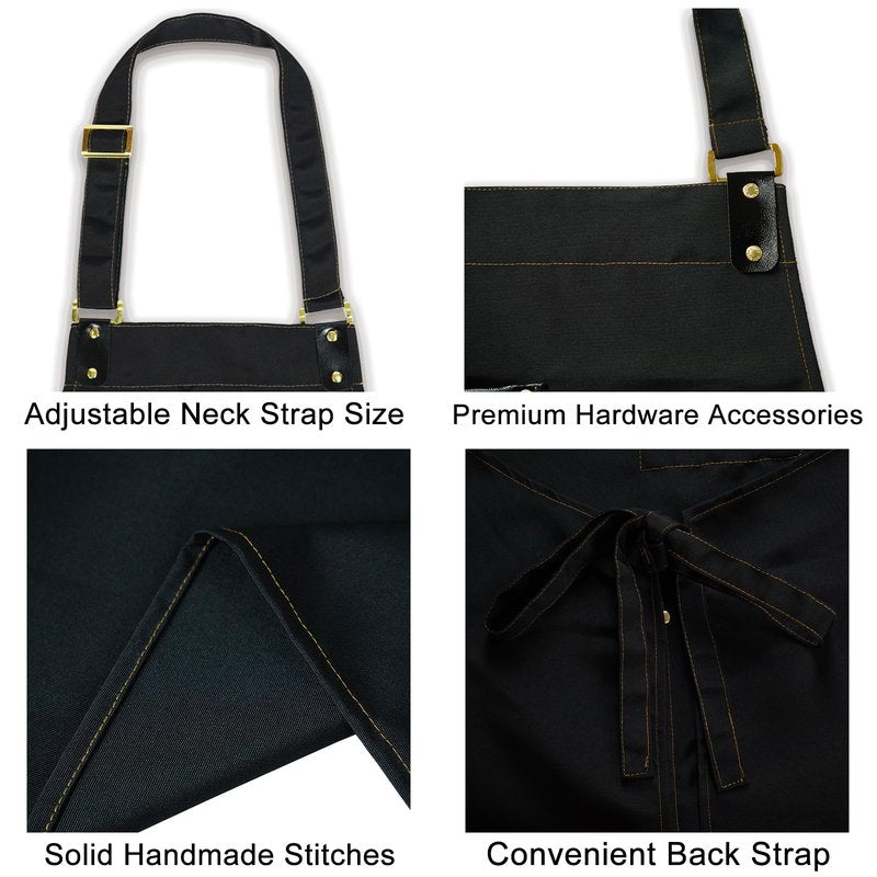 CapeshionPro Barista Tools Apron for Women Hairstylists Servers Waterproof Canvas Kitchen Apron with 3 Pockets for Cooking Gardening, Black
