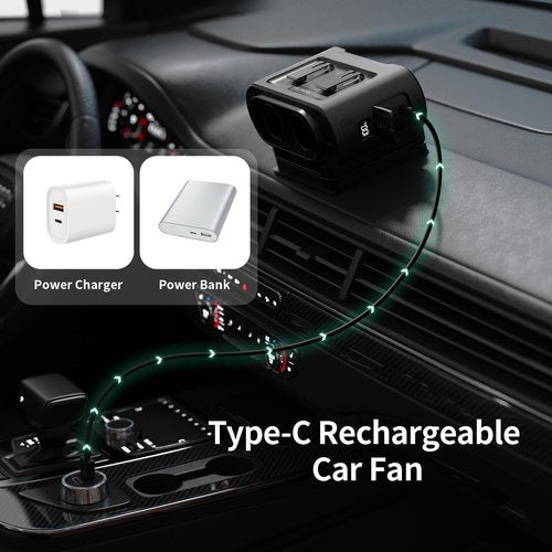 Socool Portable Car Fan - 14500mAh Rechargeable Battery Opearated, Clip on Car Seat Headrest 360 Rotatable, 5-Speed Backseat Fans for Baby Rear Facing Cooling with Dual Air Outlets for SUV RV Truck