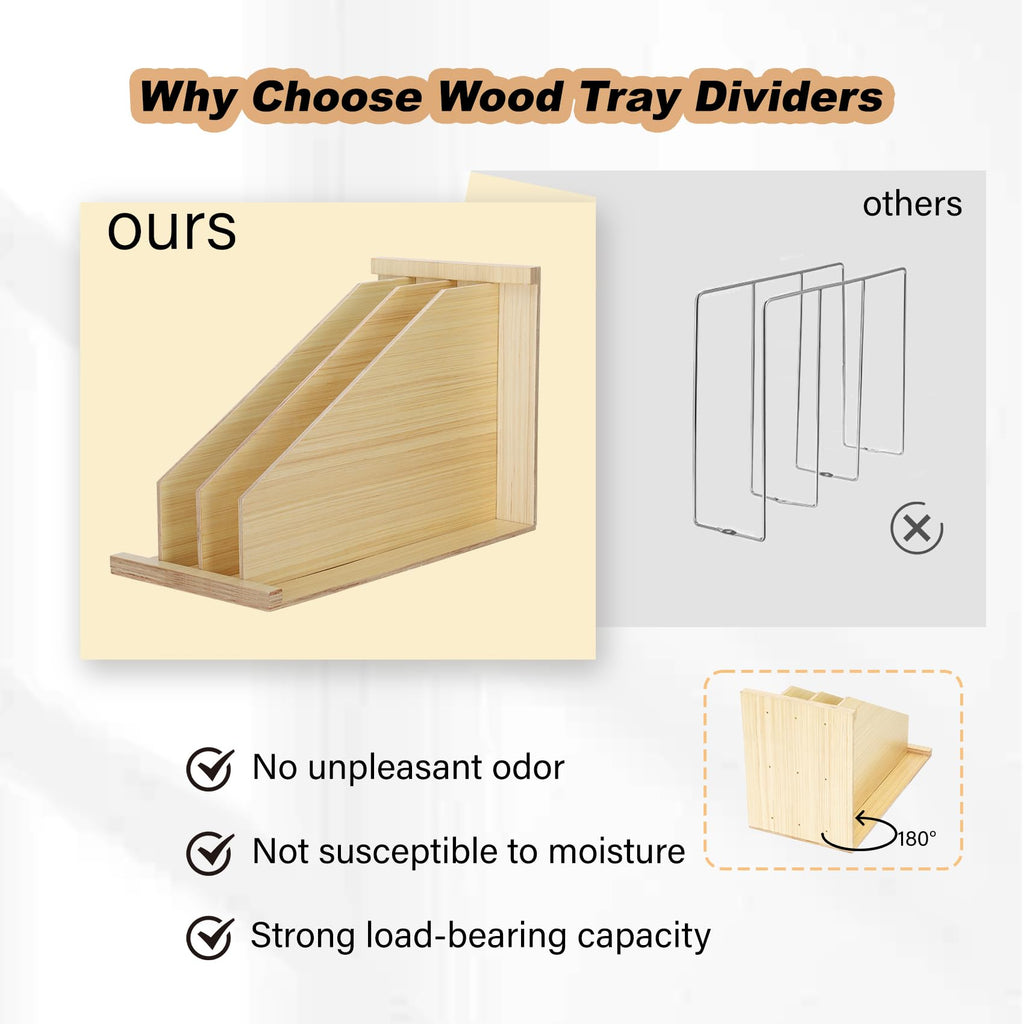 Tray Dividers for Cabinets-15"H x 22"D x 12"W,Wooden Vertical Organizer for Cookie Sheets,Pans&Lids#Kitchen Cabinet Divider with 3 Adjustable Sections,Easy Install with Installation Drawings Included