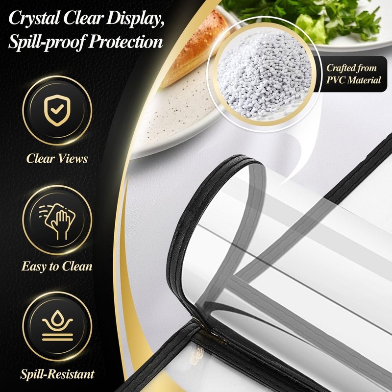 Flexzion Restaurant Menu Covers 8.5 x 11 Inch (6 Pack) - Book Style Bar Menu Holder with 3 Page 6 View - Transparent Clear Menu Book Covers with Gold Metal Corner for Restaurant, Hotel, Cafe