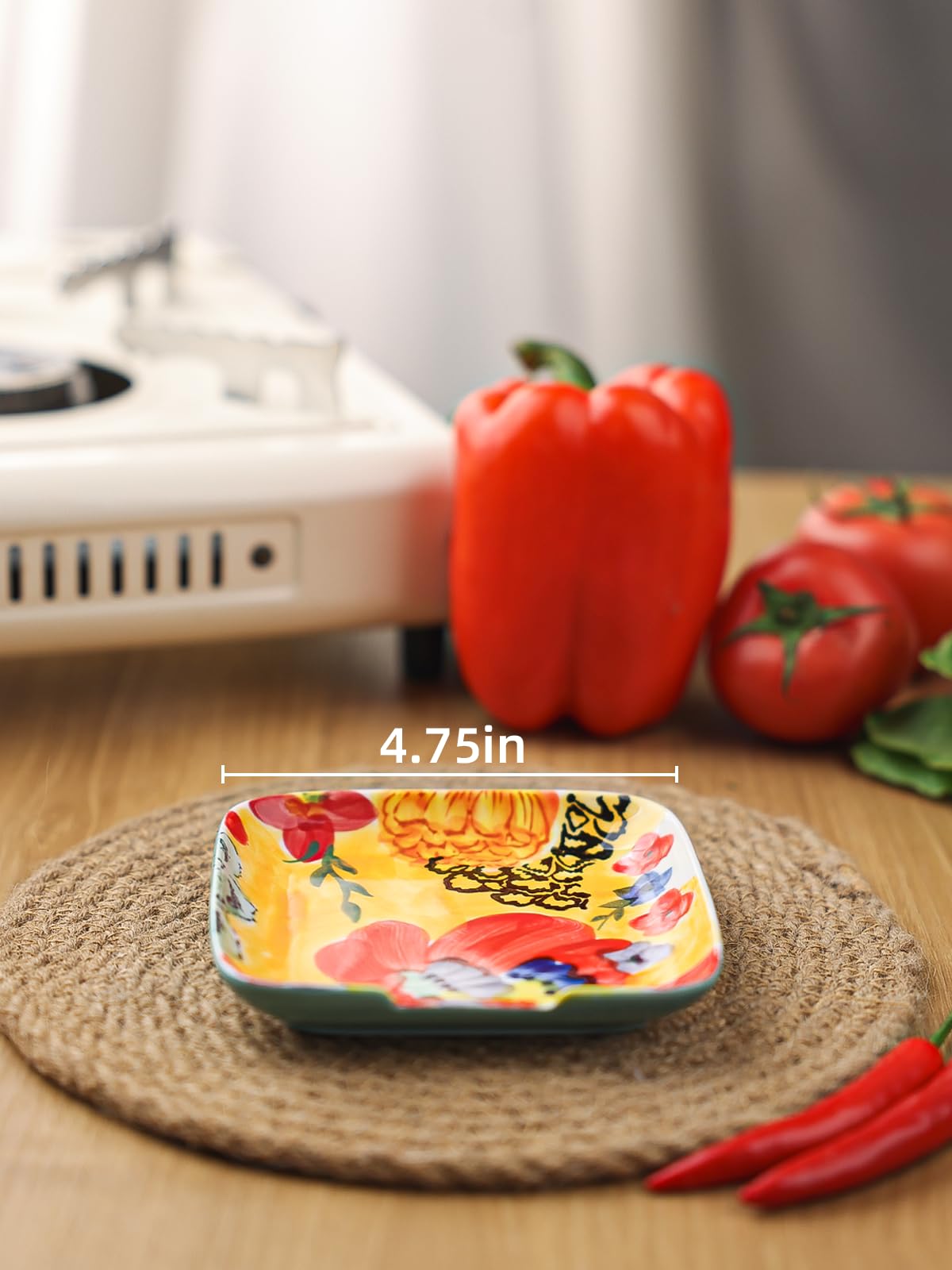 Colorful Hand Painted Spoon Rest 4.75 Inches Ceramic Spoon Holder for Kitchen Counter Stove Top, Dishwasher Safe, Multicolor (Set of 2)