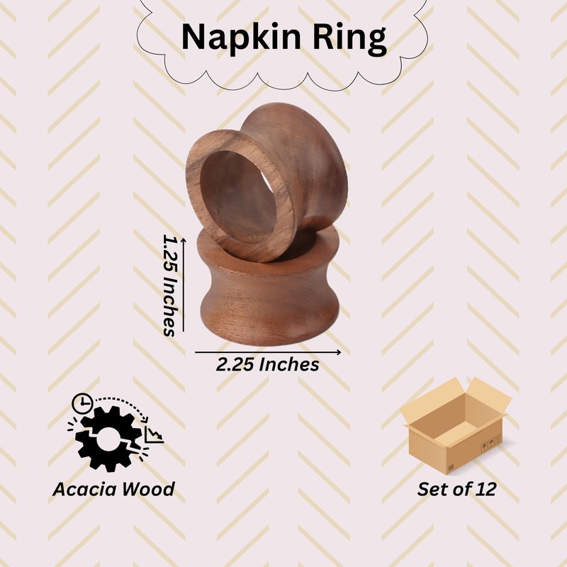 Wooden Napkin Rings Set of 12 Fall Decor for Home Round Acacia Wood Napkin Holders for Dining Table Settings Wood Napkin Ring Rustic Table Décor for Weddings, Parties, and Everyday Use - CLEENTABLE