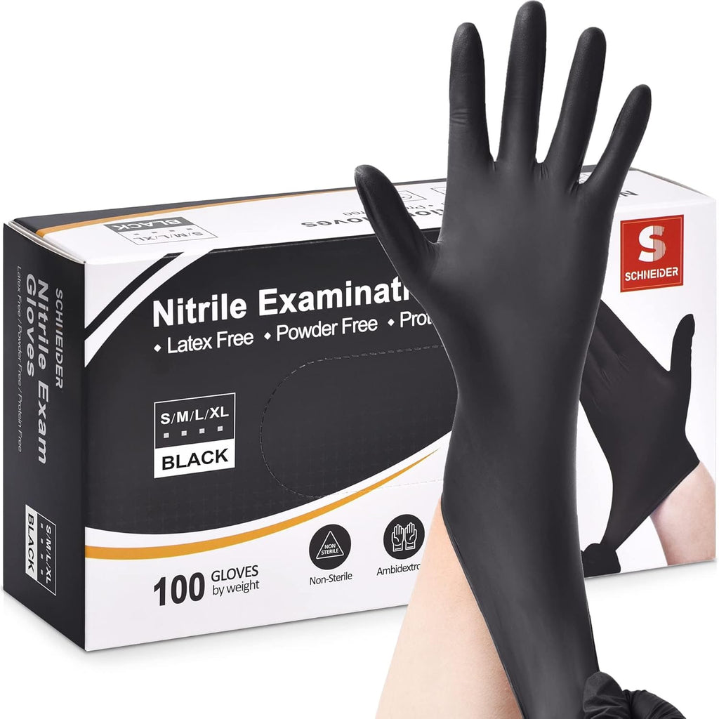 Schneider Nitrile Exam Gloves - 4 Mil Black Disposable, Latex-Free & Food Safe for Cooking & Prep
