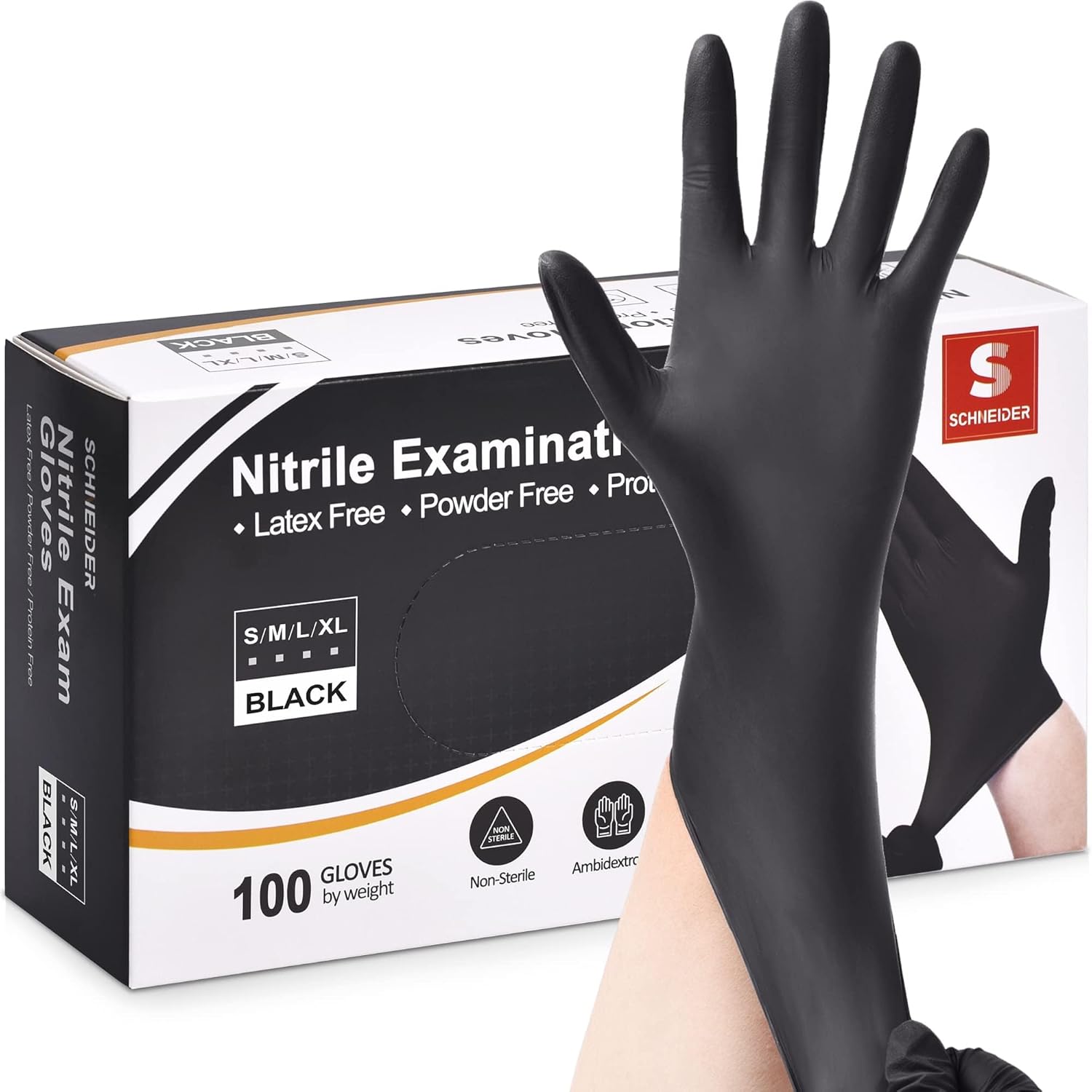 Schneider Nitrile Exam Gloves - 4 Mil Black Disposable, Latex-Free & Food Safe for Cooking & Prep