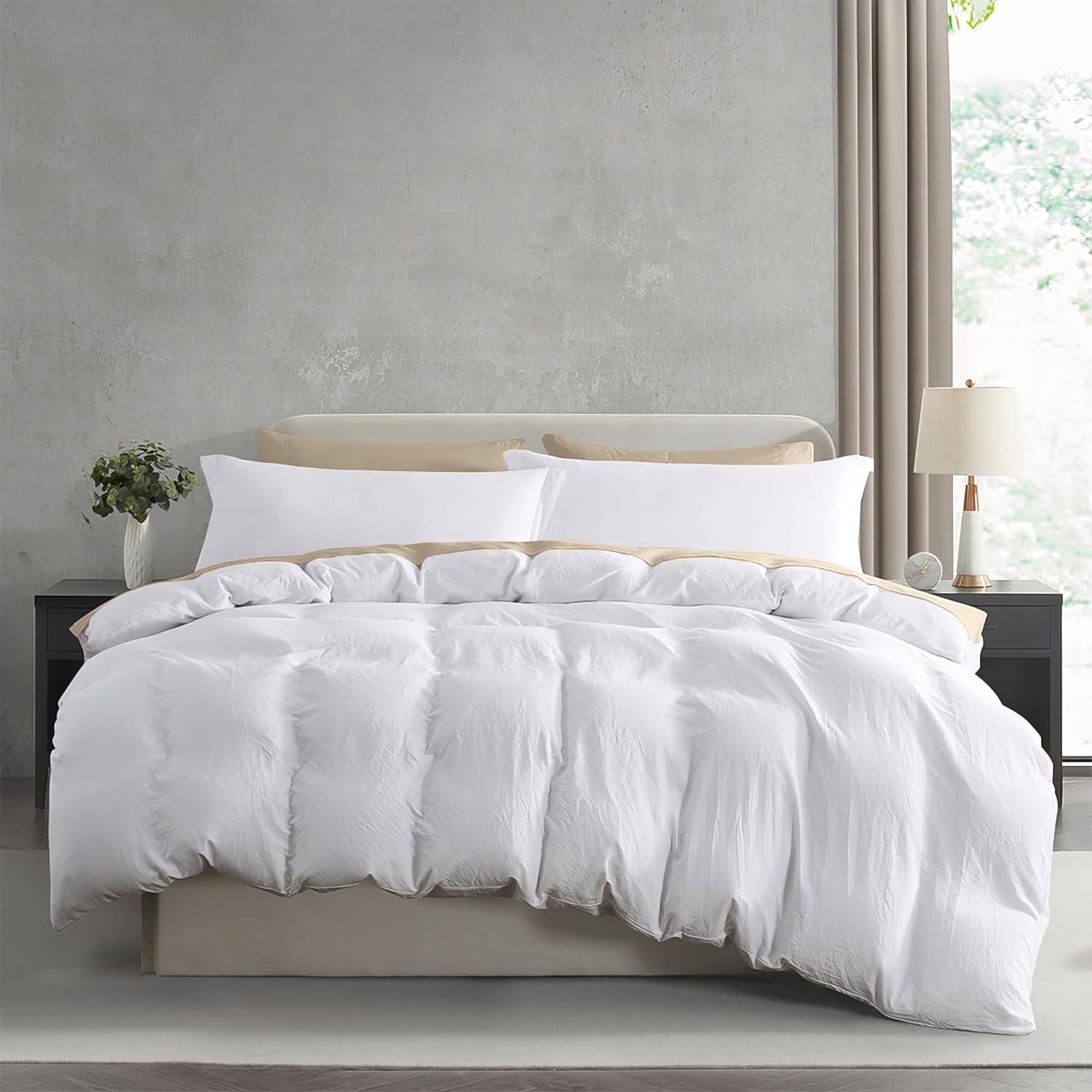 Nestl White Duvet Cover Set - Soft Double Brushed Queen Size, 3 Pieces with Zipper Closure | 90x90 Inches