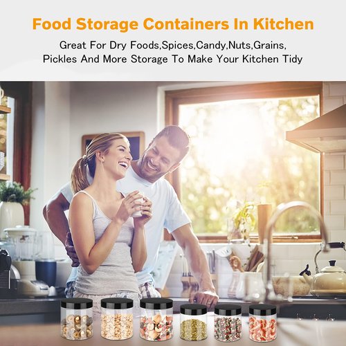 Hajoyful Plastic Jars with Lids 8 oz & 14 oz 24Pcs Clear Plastic Slime Storage Jars Containers with Airtight Leak Proof Black Screw On Lids Cylinder Clear Round Jar Food Grade Durable Jar