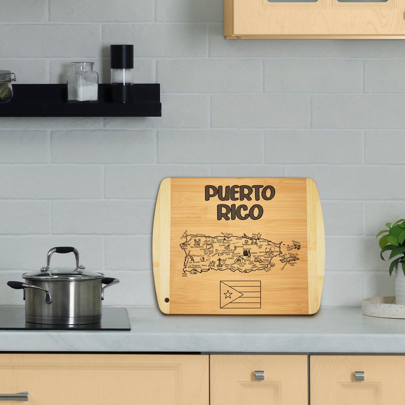 Puerto Rico Map Cutting Board - Bamboo Serving Board 11" x 8.5", Small Charcuterie Snack Board, Housewarming Gift, PR State Souvenir Kitchen Decor by Bambusi