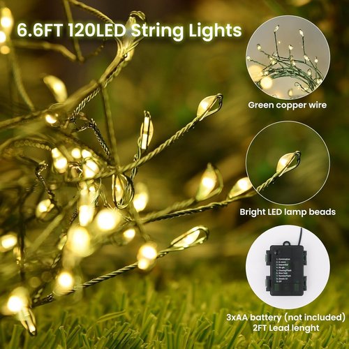 Dailyart 120 LED Starry Lights - 6 Feet Waterproof Dark Green Copper Wire Fairy String Lights for Weddings, Parties & Gardens