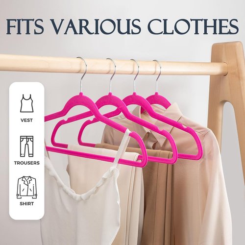 HOUSE DAY Rosy Red Velvet Hangers - 60 Pack Non-Slip Heavy Duty Suit Hangers | Space-Saving Design with 360° Rotating Hook