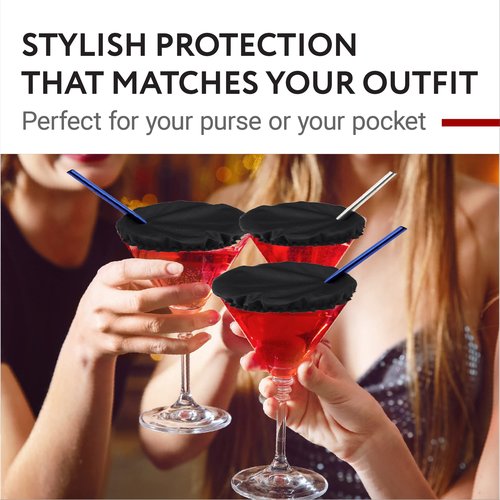 IMPRESA [100-Pack] Drink Covers for Alcohol Protection - Fabric Drink Protector for Men & Women - Wine Glass Covers to Prevent Your Drink Getting Spiked - Black Cup Covers For Drinks