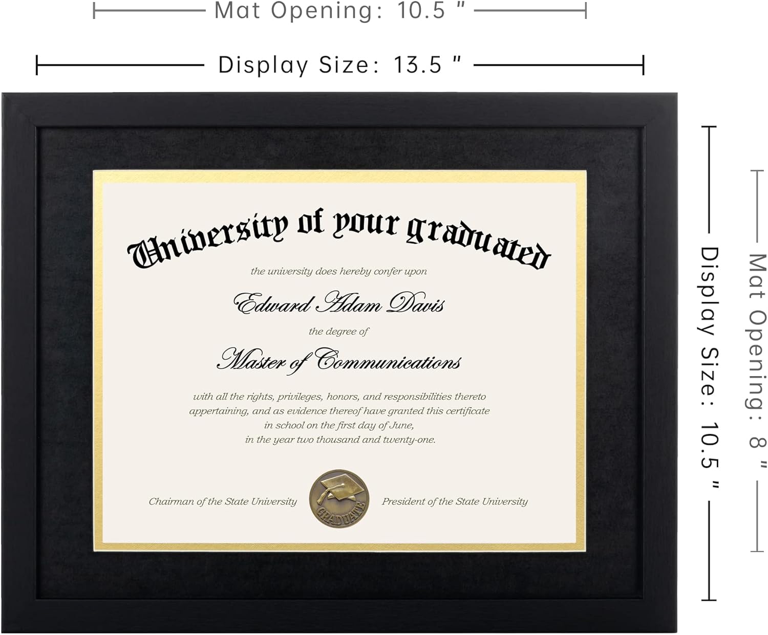 Upsimples 11x14 Diploma Frame - High Definition Glass with Black Double Mat for Wall/Tabletop