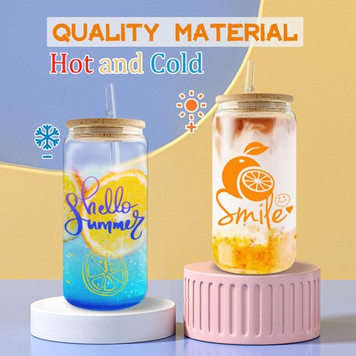 Kocdam Sublimation Glass Cups Blanks with Bamboo Lids and Straws 25 Set 16 oz Reusable Iced Coffee Cup Beer Can Drinking Glasses, Cute Tumbler Cup for Smoothie Whiskey Boba Soda Tea Water