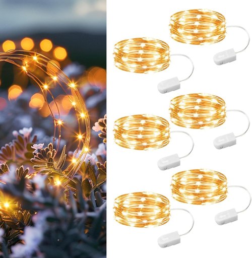 HXWEIYE Fairy Lights - 6 Pack Battery Operated 7ft 20LED Mini Starry Lights for Indoor/Outdoor Decor | Warm White