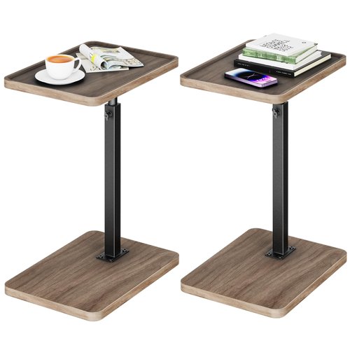 LAKEMID C Shaped End Table Adjustable Height Set of 2,360° Swivel Sofa Table Tray,Couch Tables That Slide Under,C Shaped Side Table for Sofa Living Room,Bedroom,Snack Table (Rustic Brown)