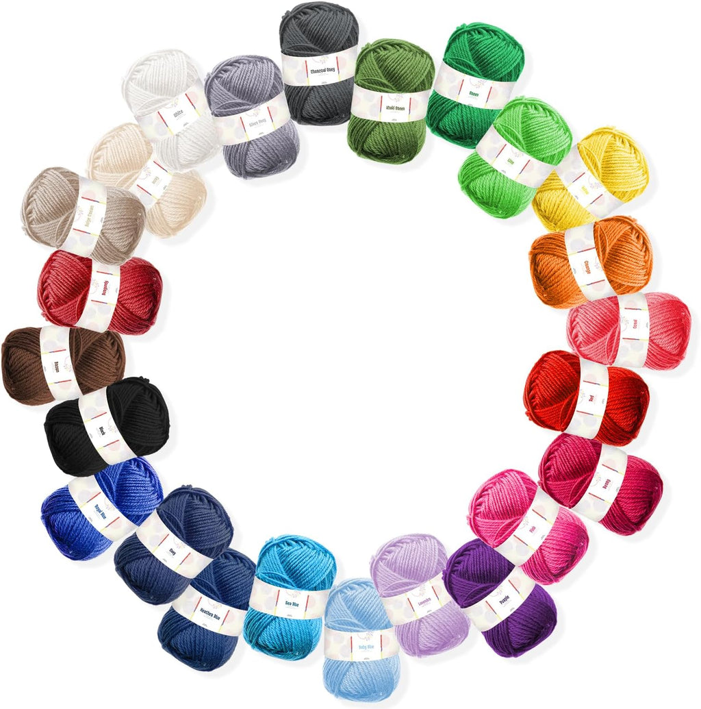Skiennix Acrylic Yarn Skeins - Soft Multicolored Crochet Yarn for Knitting & Crafts | 24 Pack, 2400 Yards