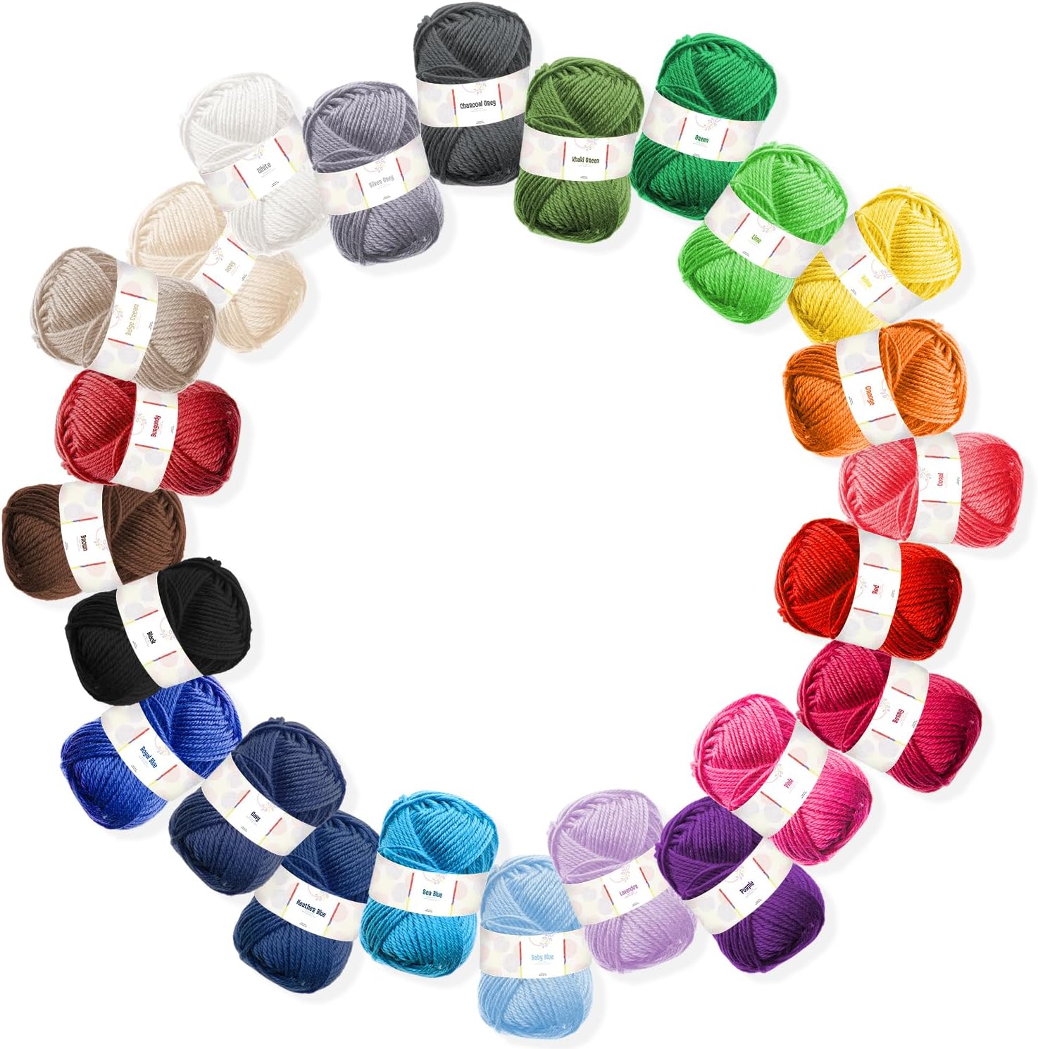 Skiennix Acrylic Yarn Skeins - Soft Multicolored Crochet Yarn for Knitting & Crafts | 24 Pack, 2400 Yards