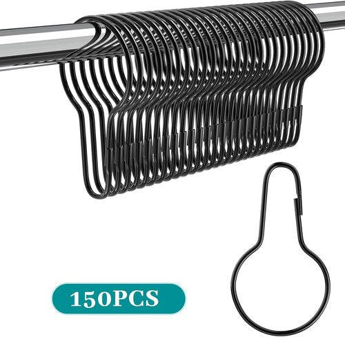 Geetery Metal Shower Curtain Hooks - 150 Pcs Rust Proof Stainless Steel Rings | Multi-Functional Black