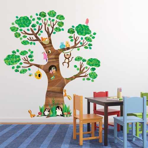 DECOWALL DL4-1709 XLarge Giant Tree and Animals Kids Wall Decals Wall Stickers (59x63 inch) Peel and Stick Removable Wall Stickers for Kids Nursery Bedroom Living Room