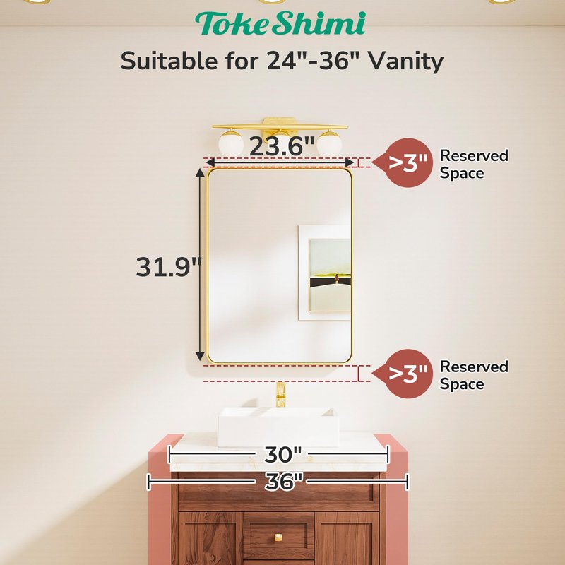 TokeShimi 24x32 Brushed Gold Bathroom Mirror,Bathroom Vanity Mirror with Tempered Glass,Shatterproof Vanity Wall Mirror for Bathroom with Aluminum Frame(Horizontal/Vertical)