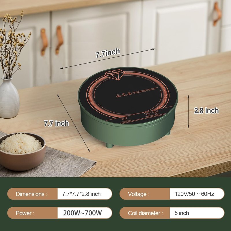 Abangdun Portable Mini Induction Cooktop 700W, Compact Single Burner Induction Burner for Small Cookware, Countertop Induction Cooker Ideal for RV, Camping, Dorm & Small Kitchen