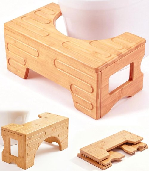 Bamboo Foldable Toilet Stool - Adjustable 7" & 9" Heights, Non-Slip Design for Kids & Adults | Compact & Space-Saving Natural Color