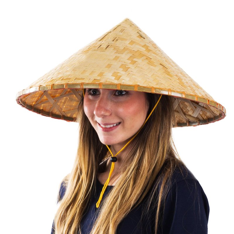 Funny Party Hats Asian Conical Hat - Rice Farmer Hat With Bamboo Design