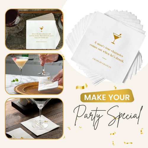 Drinking Quote Bar Napkins – 50 PCS Funny Cocktail Napkins for Adults with 25 Unique Quotes, Perfect for Weddings, Parties, and Events