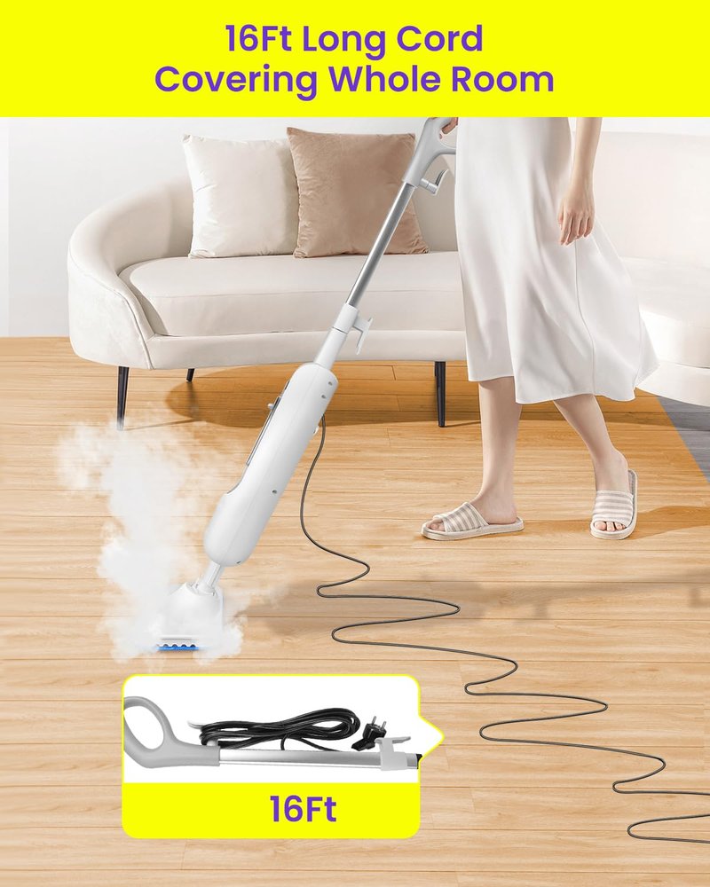 Steam Mop for Floor Cleaning, Effortless Ergonomic Design Floor Steamer for Hardwood and Tile, Adjustable Steam Modes, 1500W High Power, 16.4ft Cord, 400Ml XL Tank, 2 Washable Pad (1)