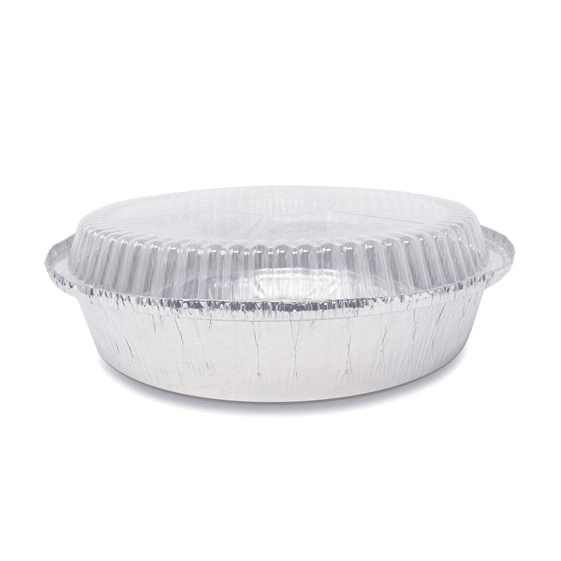 (60 Pack) Premium 7-Inch Round Foil Pans with Plastic Dome Lids l Heavy Duty l Disposable Aluminum Tin for Roasting, Baking, or Cooking